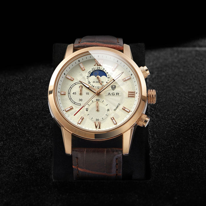 Luxe Herenhorloge van Leer met Kwartsbeweging