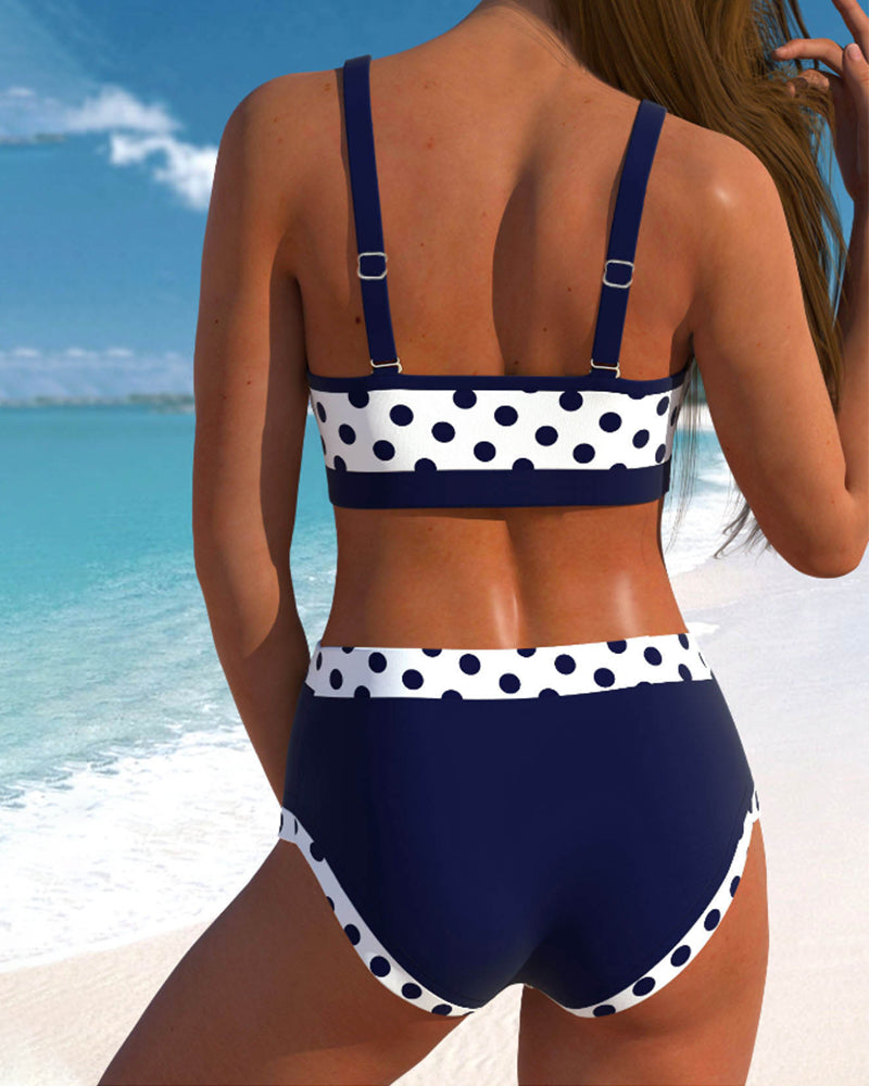 Lisbet - Patchwork bikini met hoge taille en stippen