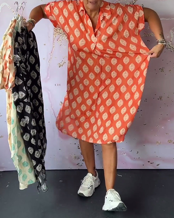 Teren™ | Ruime Zomerjurk met Reverskraag en Korte Mouwen