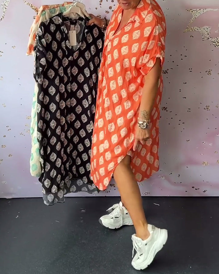 Teren™ | Ruime Zomerjurk met Reverskraag en Korte Mouwen