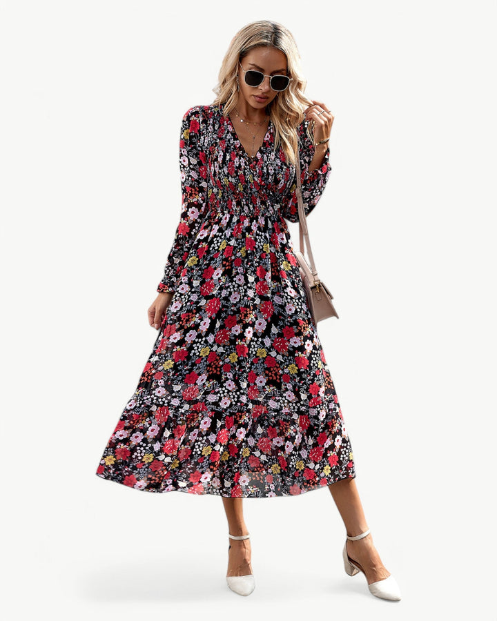 Elizza™ | Midi Bloemenjurk Romantisch met Lange Mouwen