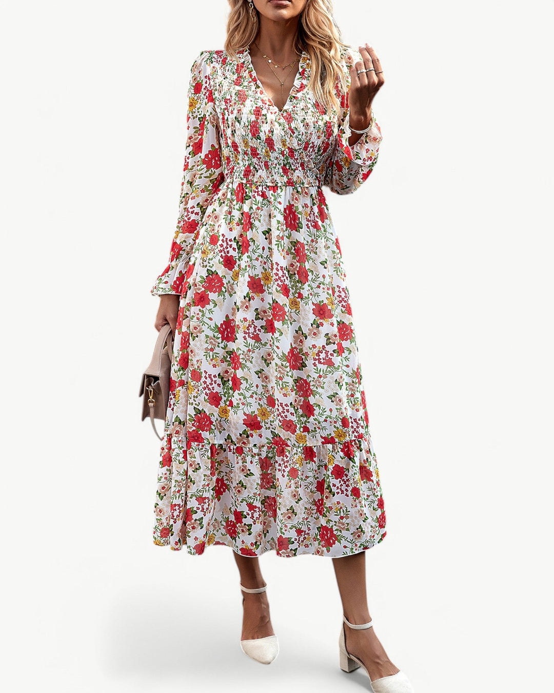 Elizza™ | Midi Bloemenjurk Romantisch met Lange Mouwen