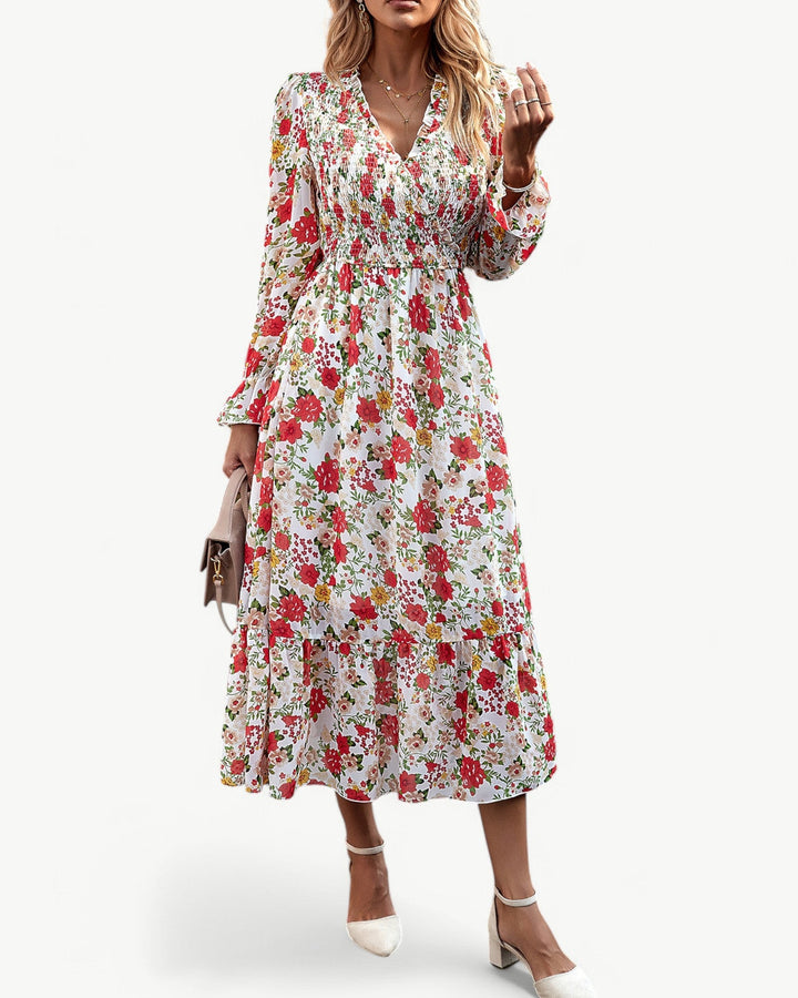 Elizza™ | Midi Bloemenjurk Romantisch met Lange Mouwen