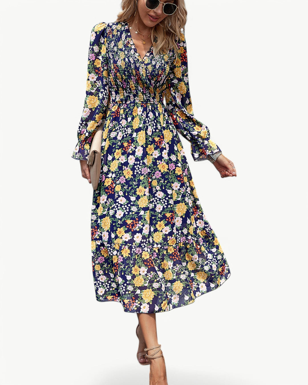 Elizza™ | Midi Bloemenjurk Romantisch met Lange Mouwen