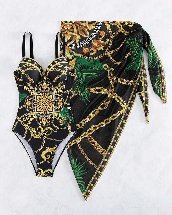 Darius - Push-up badpak in één stuk met decoratieve kettingdetails en strandrok