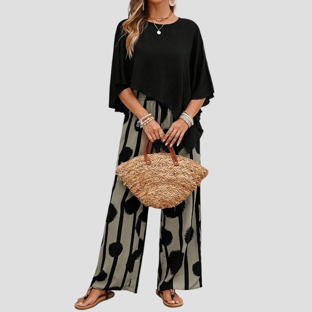 Lacey™ | Asymmetrische top en neutrale geprinte broek