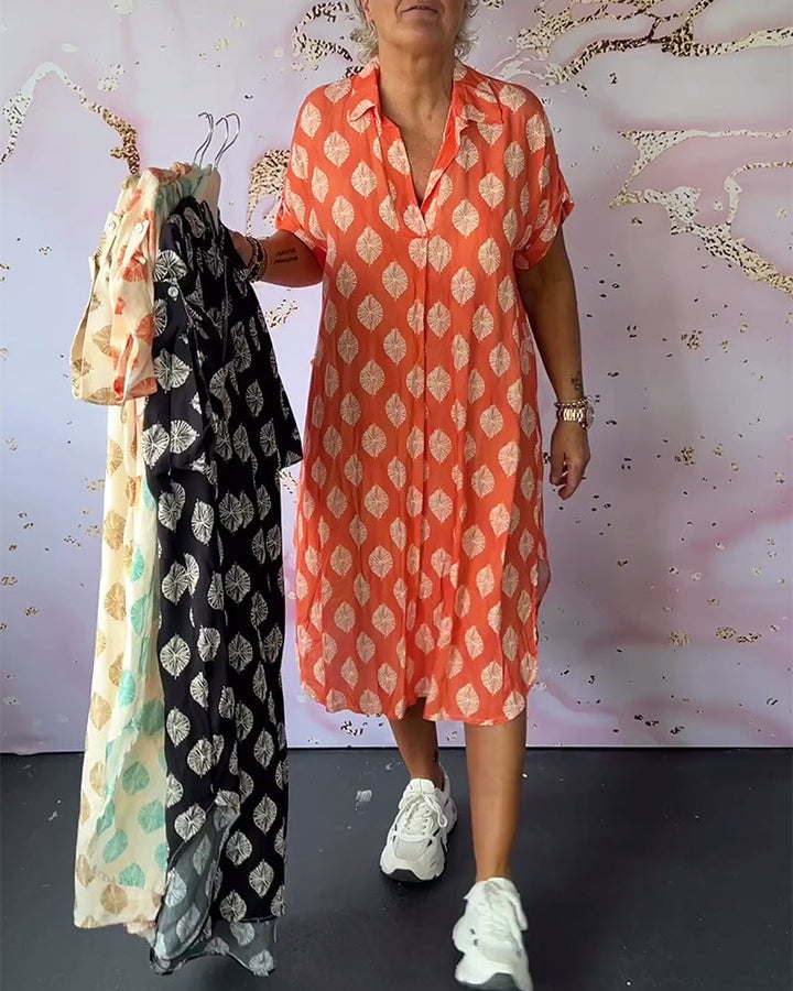 Teren™ | Ruime Zomerjurk met Reverskraag en Korte Mouwen