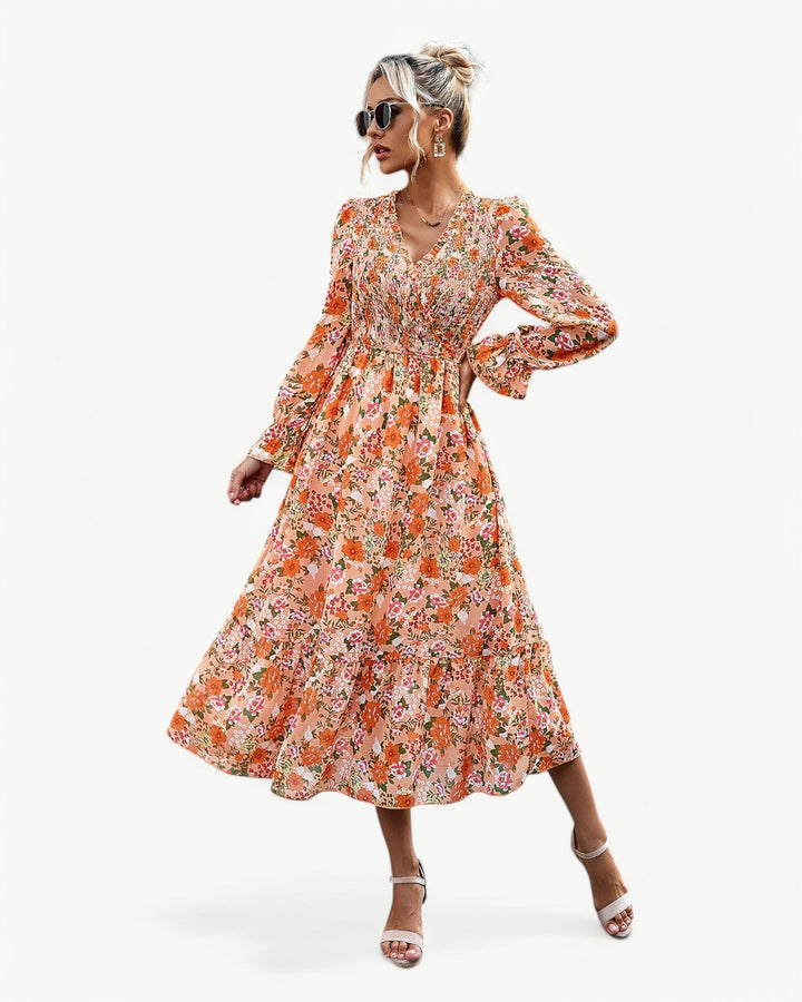 Elizza™ | Midi Bloemenjurk Romantisch met Lange Mouwen