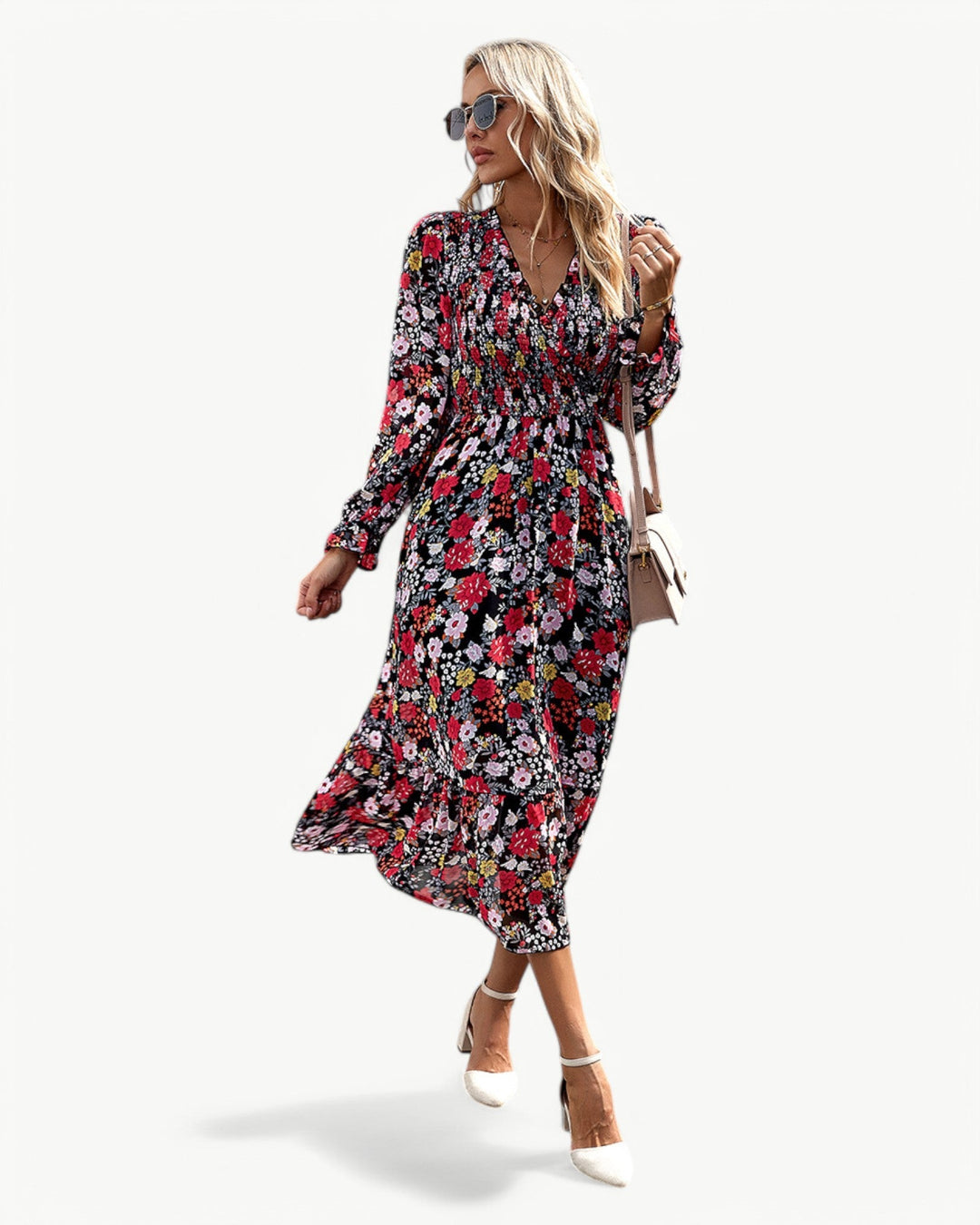 Elizza™ | Midi Bloemenjurk Romantisch met Lange Mouwen