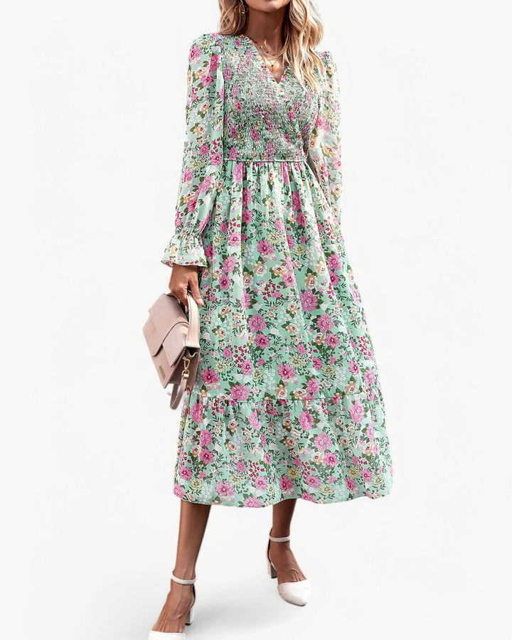 Elizza™ | Midi Bloemenjurk Romantisch met Lange Mouwen