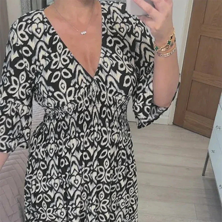 Venu™ | Casual Boho Jurk met V-hals en Driekwart Mouwen