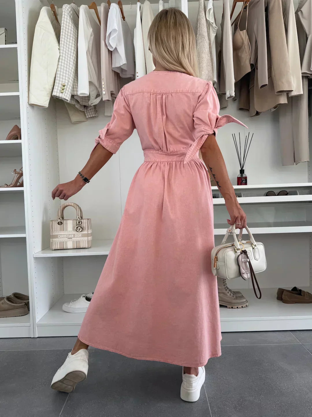 Nelya™ | Elegante Jeansjurk met Houten Knopen