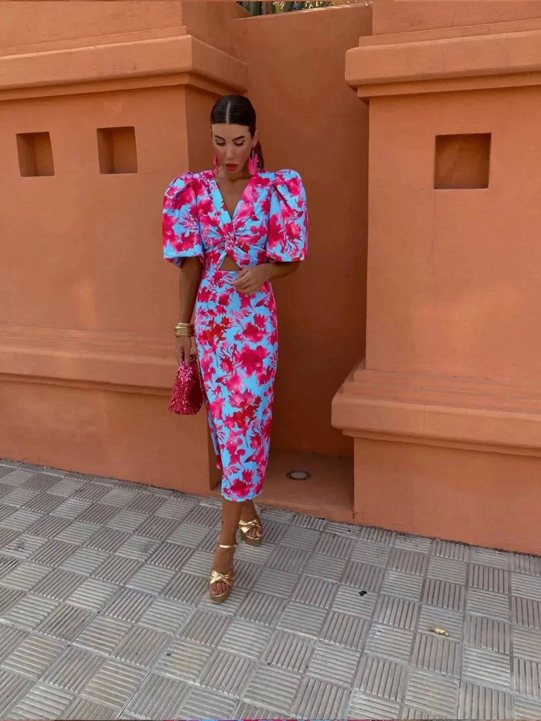 Livor™ | Kleurrijke Jurk met Elegante Geplooide Mouwen